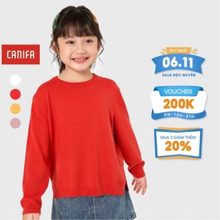 Áo len bé gái CANIFA cotton dài tay cổ tròn form dáng cơ bản basic màu trơn vàng trắng đỏ ML23 1TE22W018