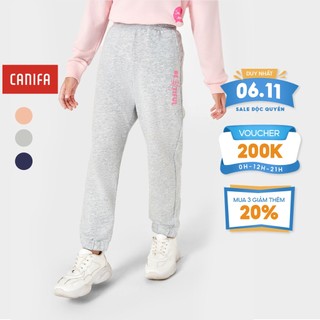 Quần bé gái CANIFA dáng dài bo gấu chất nỉ cotton cạp chun màu xanh xám cam - 1BP22W004