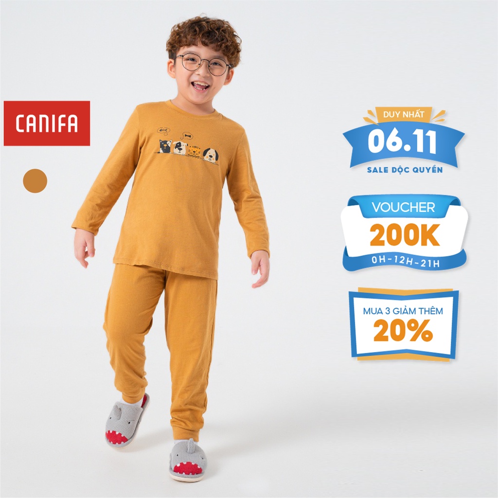 Bộ đồ bé trai CANIFA chất liệu cotton áo thun dài tay quần dài 2LS22W023
