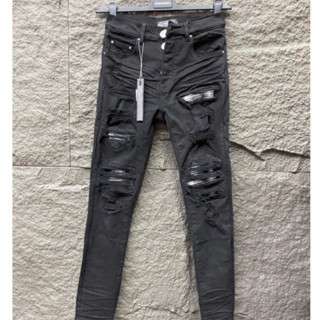  Quần jean bò nam Amiri slimfit 4 cúc đen vá vải ghi xám nhăn cứng Quần bò nam Amiri màu đen chất cao cấp 