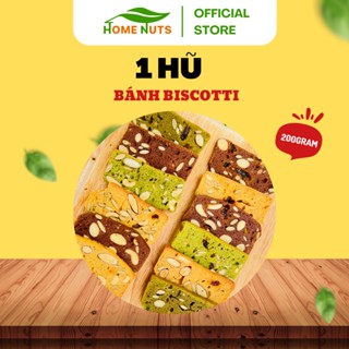 Hũ bánh biscotti dinh dưỡng gồm bột nguyên cám, hạt hạnh nhân, hạt điều, bí xanh và nho, ăn sáng, ăn vặt healthy