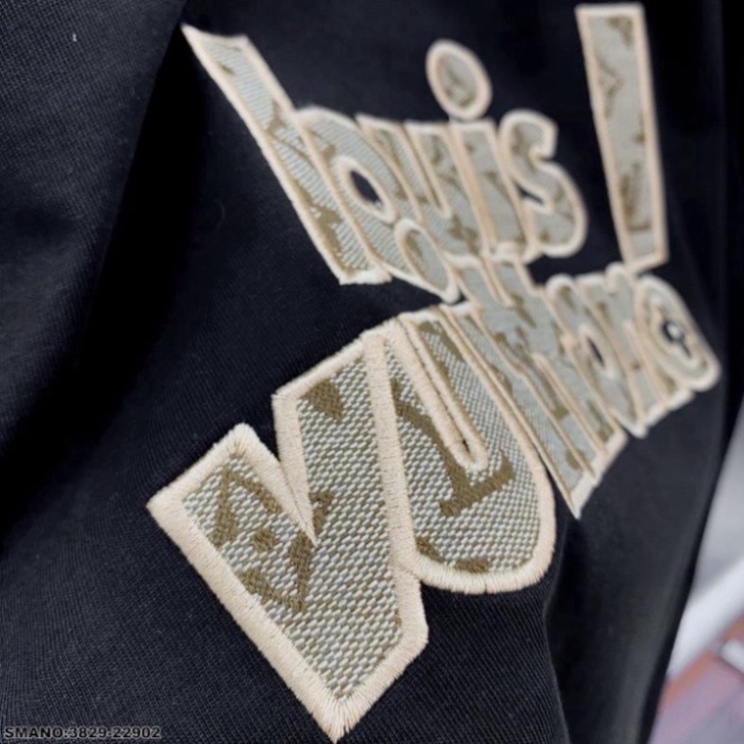 Áo Louis Vuitton Đen Trắng chữ Vàng Áo Thun LV Chất Vải Cotton Co Giãn 4 Chiều