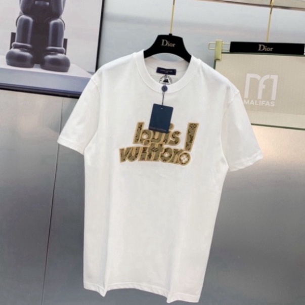 Áo Louis Vuitton Đen Trắng chữ Vàng Áo Thun LV Chất Vải Cotton Co Giãn 4 Chiều