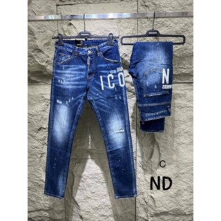 Quần Jean DSQUARED2 Xanh ICON Vẩy Sơn Quần Bò DSQ Chấm Sơn Xanh Sáng Chất Co Giãn Phối Ống Loang đẹp