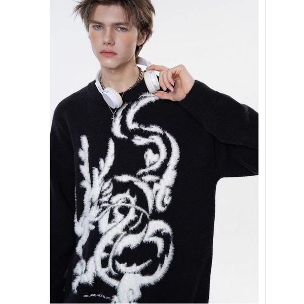 Áo len nam nữ ulzzang new 2023 hình đại long rồng múa Tết 2024