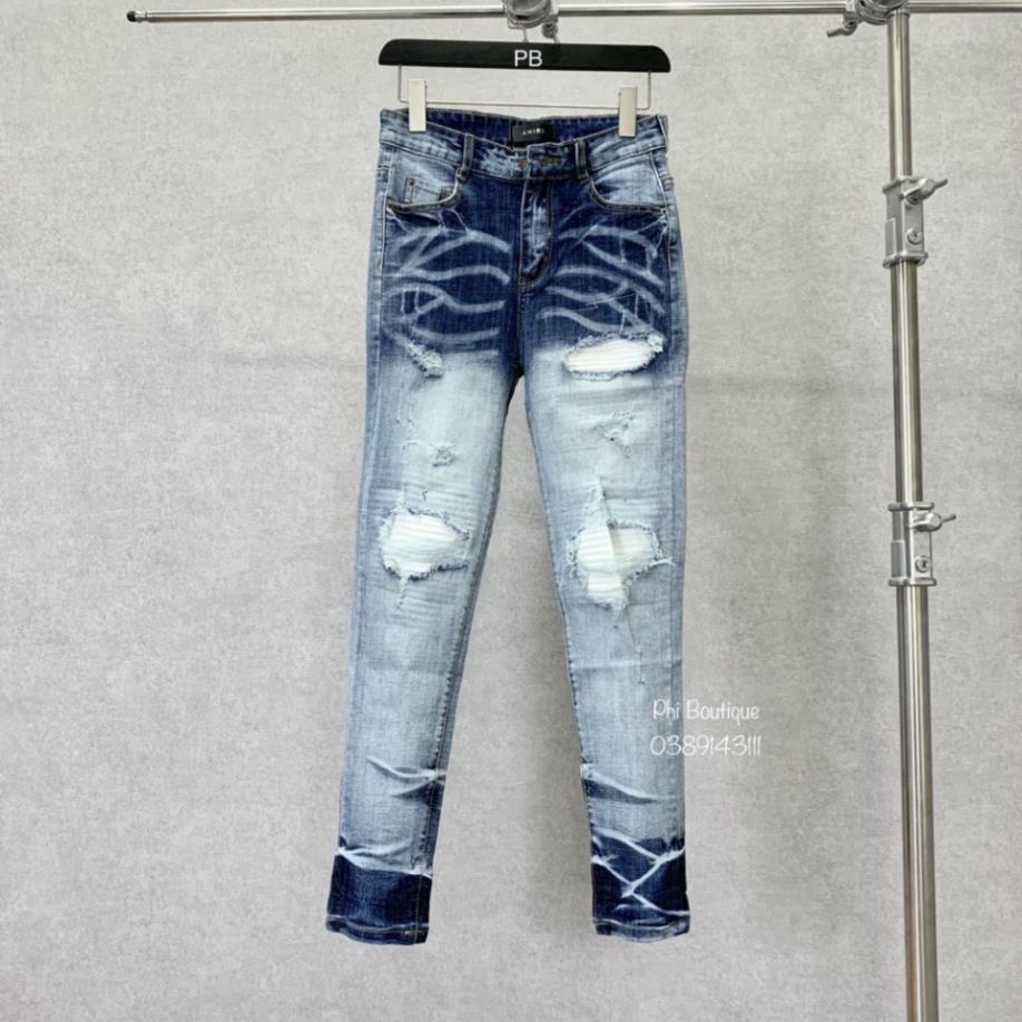 Quần Jeans Nam Amiri xanh bạc kẻ Gợn Sóng Phối Rách Xước chỉ ngang dáng slimfit  2023