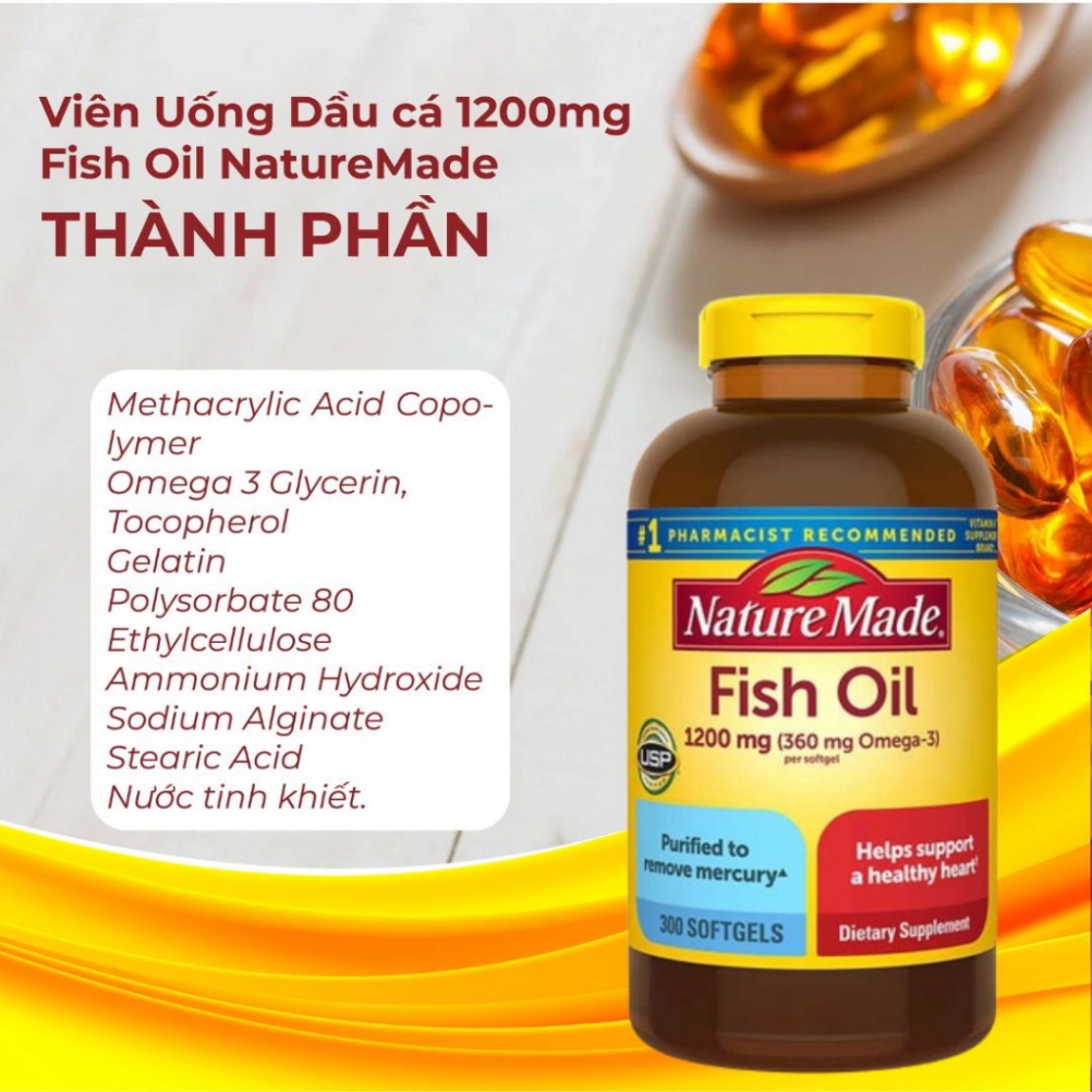 Viên uống dầu cá Kirkland Signature Fish Oil 1200mg 360mg Omega-3 300 bổ sung Omega 3, hỗ trợ làm đẹp da, trí não và mắt