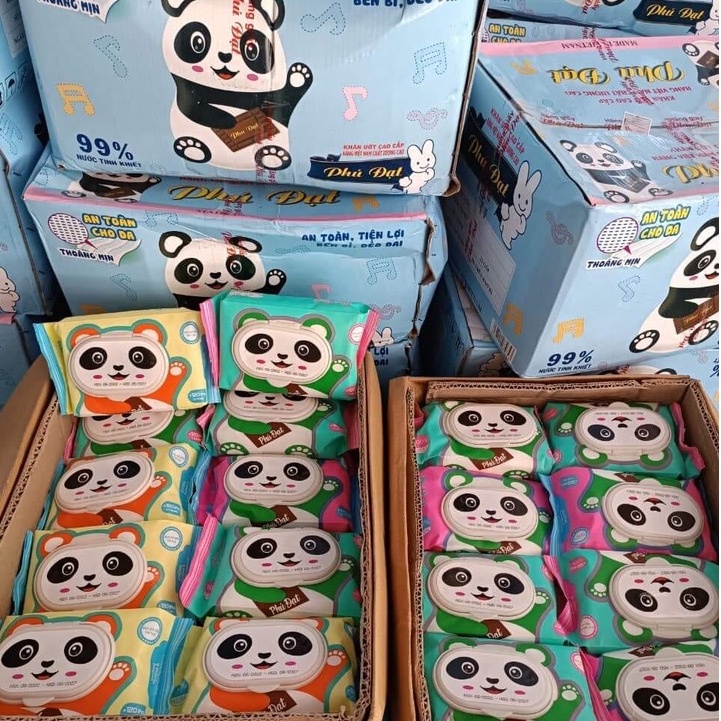Thùng khăn giấy ướt 32 gói gấu trúc, khăn giấy ướt không mùi phú đạt cao cấp chính hãng - Hie en Store