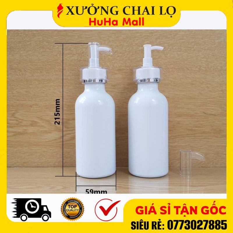 Chai Chiết Mĩ Phẩm ❤ Siêu Rẻ ❤ Chai Nhựa Pet Vòi Nhấn Voi Viền Bạc 300ml Vành Cao Đựng Sữa Tắm, Kem Dưỡng