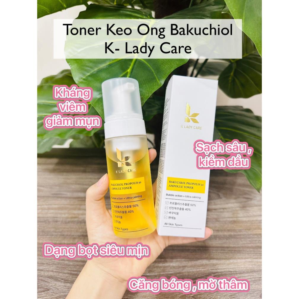 Toner/ nước hoa hồng/ nước cân bằng da với keo ong + bakuchiol K Lady Care, dạng bọt, 150ml - HANA