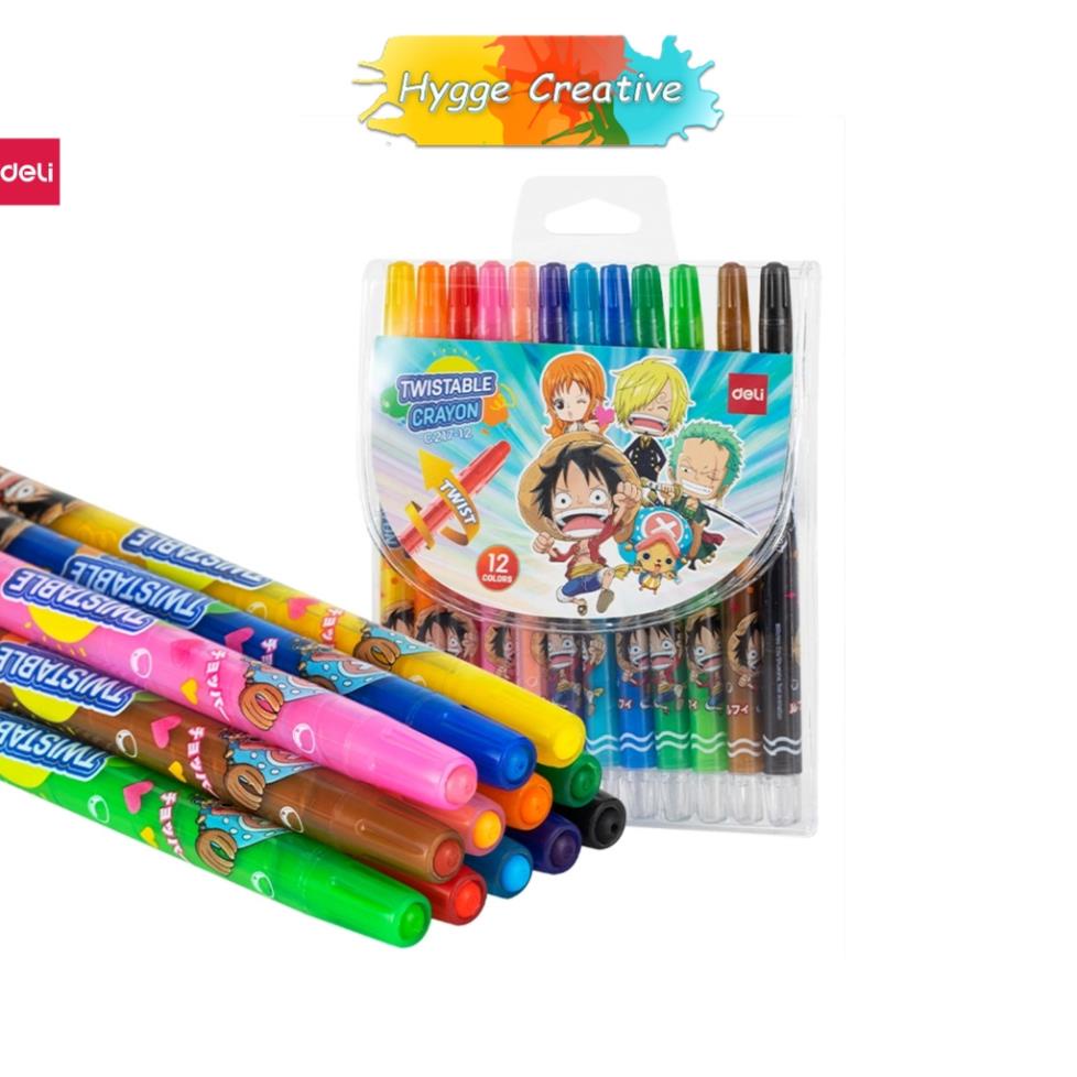 Bút Màu Sáp Vặn Dài 12 Màu Deli EC217-12  - Họa Tiết Anime One Piece