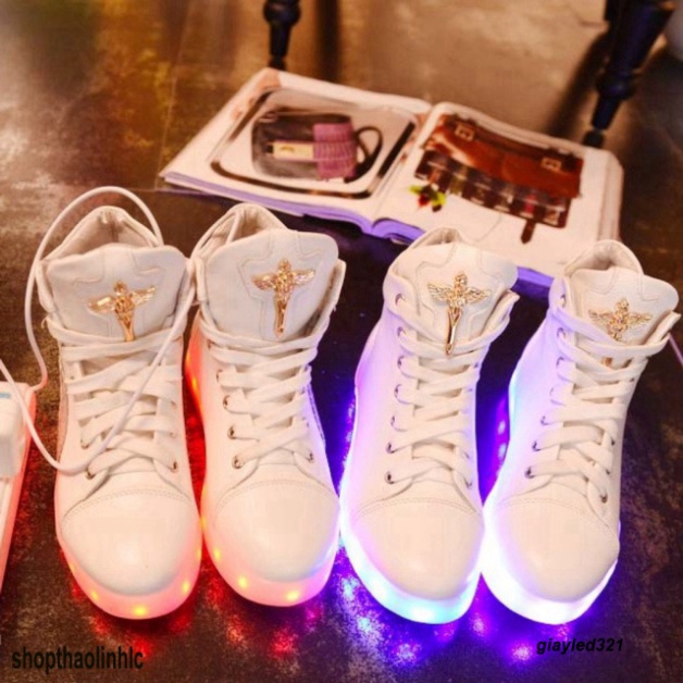 Giày chiếu sáng LED 7 white color Chữ Thập Cổ Cao(Nam-Nữ)-Giày chiếu sáng white color chữ thập