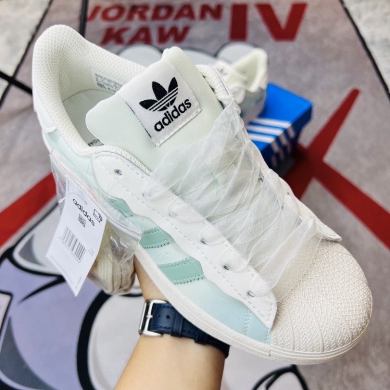 Giày sneaker Adidas superstar, giày thể thao adidas mũi sò, cổ thấp 3 bản màu xanh hồng kem đủ sz nam nữ full pk