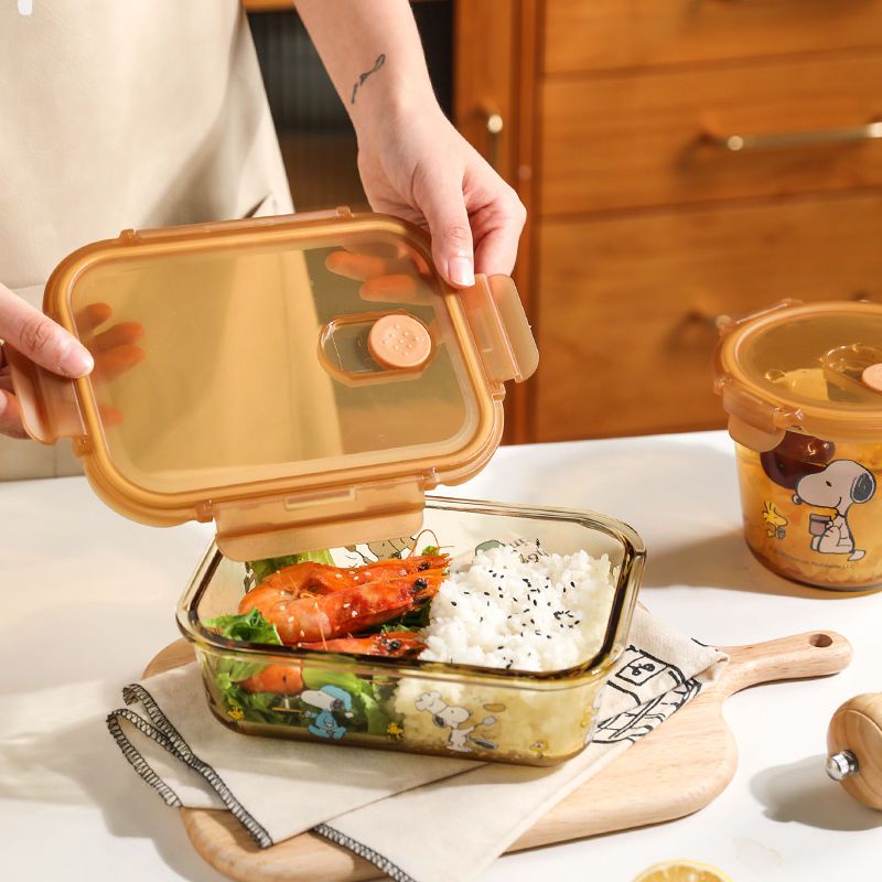 Hộp Đựng Cơm Trưa Bằng Thủy Tinh Chịu Nhiệt Hình Hoạt Hình snoopy