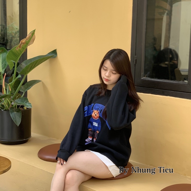 Áo Sweater GẤU Nam Nữ Form Rộng Nỉ Bông Dày Dặn