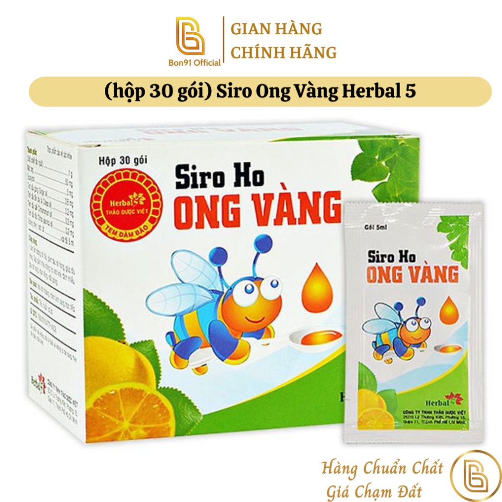 Siro Ong Vàng Herbal 5 hỗ trợ giảm ho đau rát họng