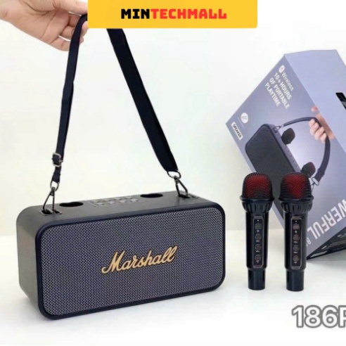 Loa bluetooth karaoke K186 kèm 2 micro không dây xách tay công xuất 20W, âm thanh trầm ấm, bass căng- TECHHIGH