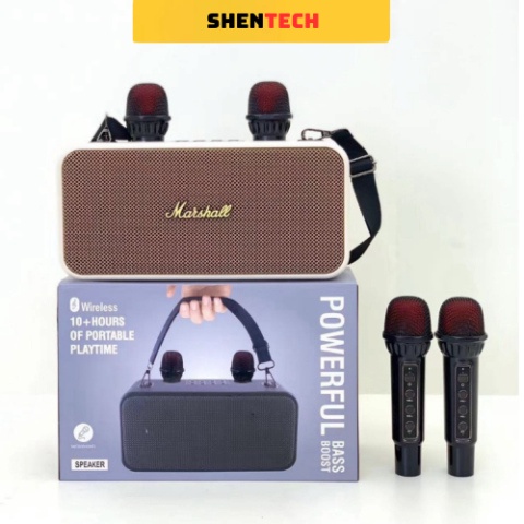 Loa bluetooth karaoke K186 kèm 2 micro không dây xách tay công xuất 20W, âm thanh trầm ấm, bass căng- TECHHIGH