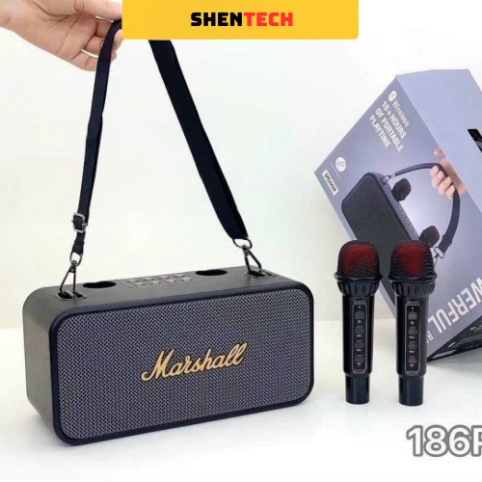 Loa bluetooth karaoke K186 kèm 2 micro không dây xách tay công xuất 20W, âm thanh trầm ấm, bass căng- TECHHIGH