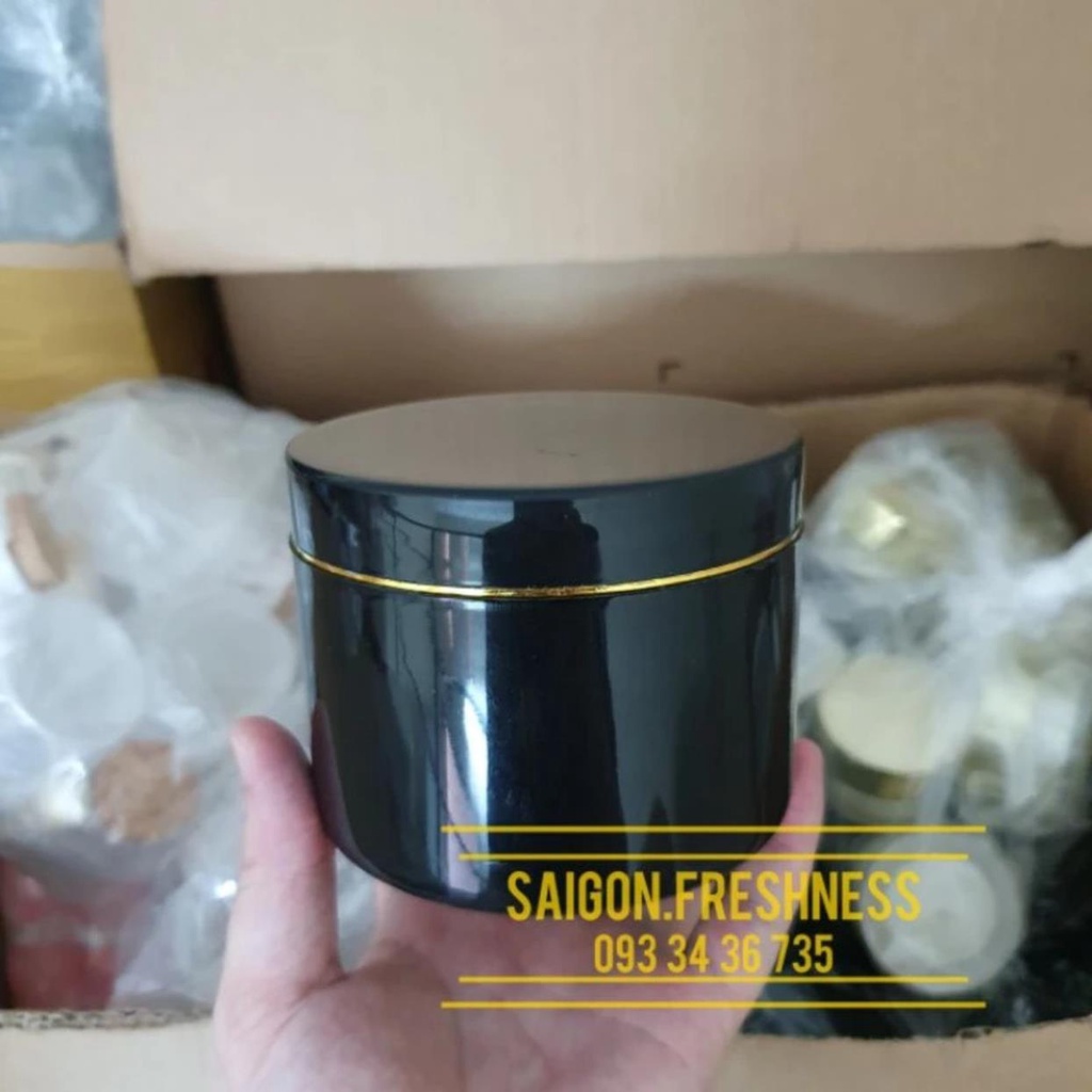 Hủ đựng kem body 100g, hủ K100 thân đen, trắng, viền vàng