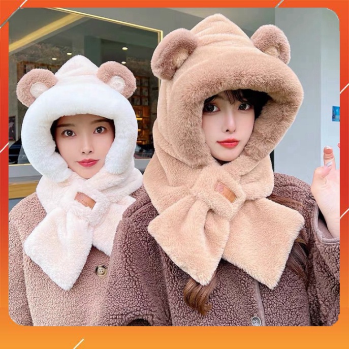 M30 Mũ Lông Tai Gấu Kèm Khăn Quàng Cổ Sang Trọng Dễ Thương Ấm Áp Cho Mùa Đông cam cam