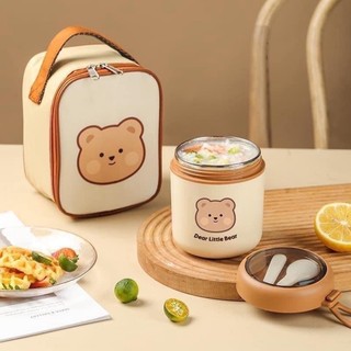 Bình ủ cháo giữ nhiệt tedemei hình gấu chất liệu inox 304 chống rỉ dung tích 530ml
