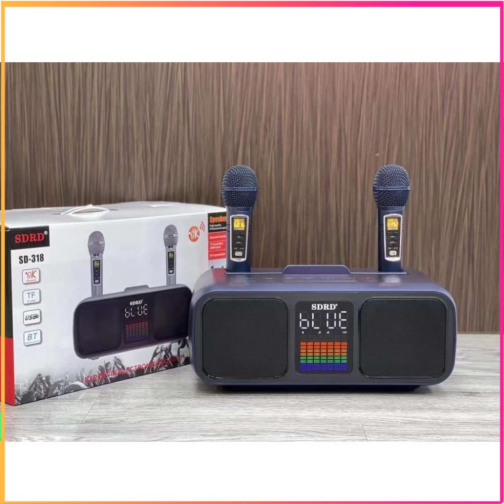 Loa Bluetooth Karaoke SDRD SD 318 chính hãng hát siêu hay kèm 2 mic không dây, nâng tone giọng, điều chỉnh độ vang