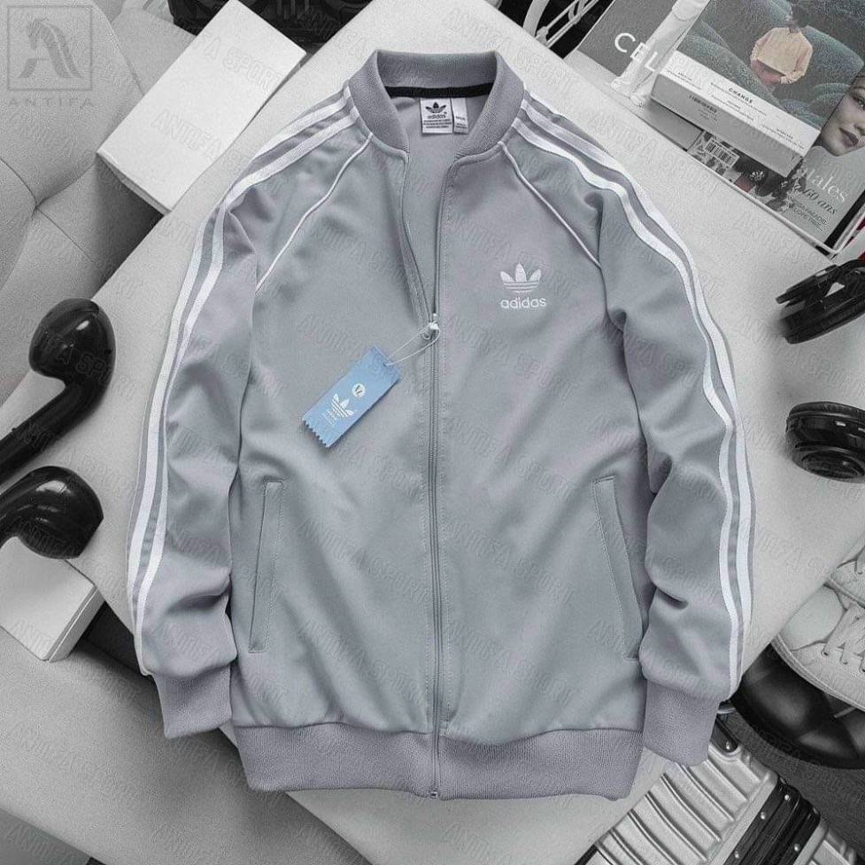 Áo Khoác Bomber Adidas Thể Thao Nam Nữ Vải Thun Nỉ Dày Co Giãn Khóa Chống Gió - Áo Khoác 3 Sọc Kẻ Trắng Cao Cấp