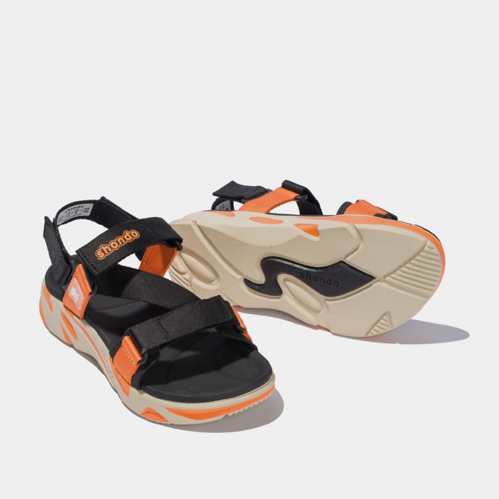 Giày Sandal Nam Nữ Shondo Êm Chân, Bền F8 Ver.2 Đế Be Cam Phối  Quai Đen Cam F8M2818