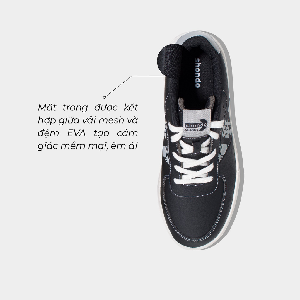 Giày Thể Thao Sneaker Độn Đế Nam Nữ Shondo Class 1 Caro Đen Bền Nhẹ Đẹp SND0013