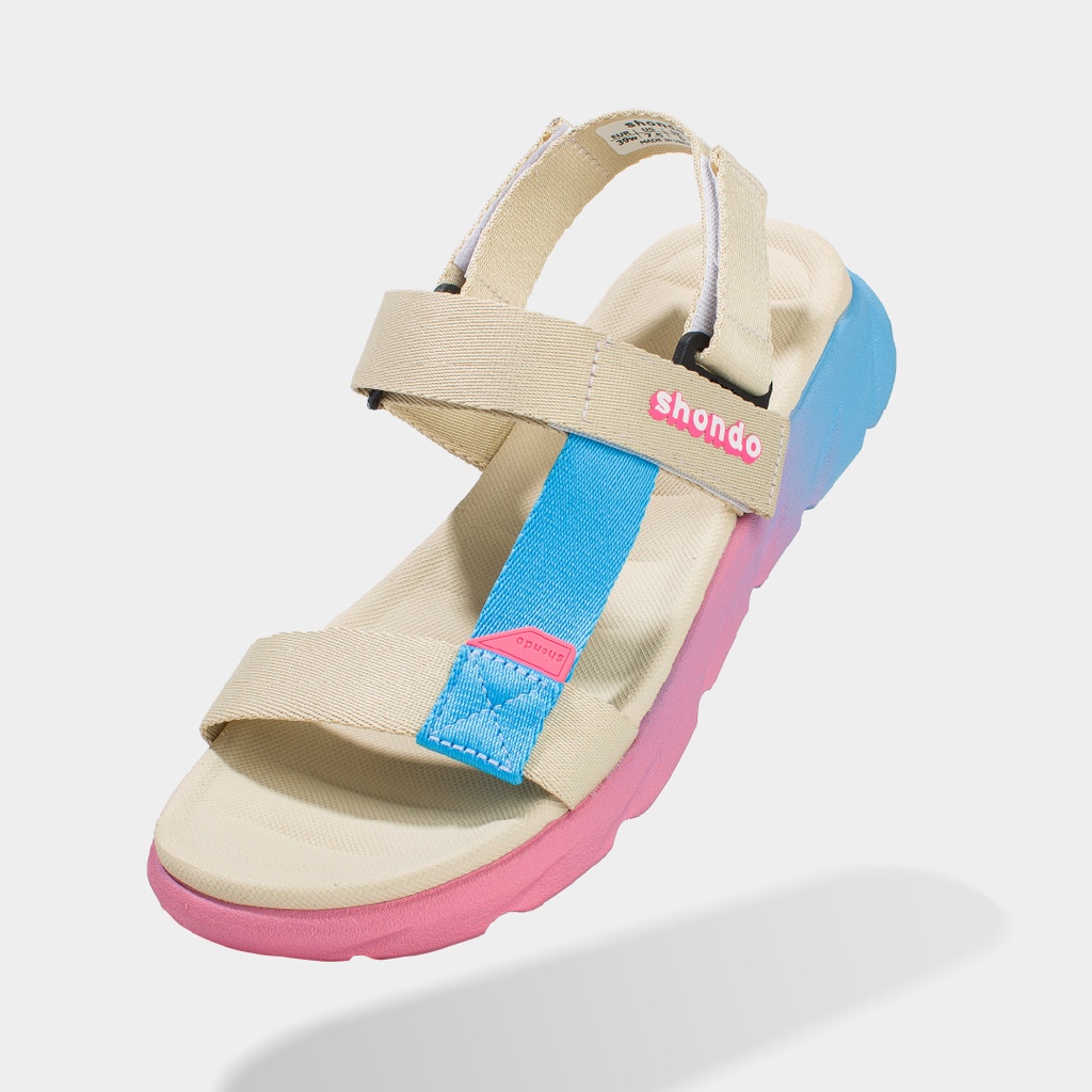 Giày Sandal Nữ SHONDO F6 Sport Thời Trang Nhẹ Êm Đi Học, Đi Làm Đế Cao 3cm Màu Be Tím Hồng F6S9029