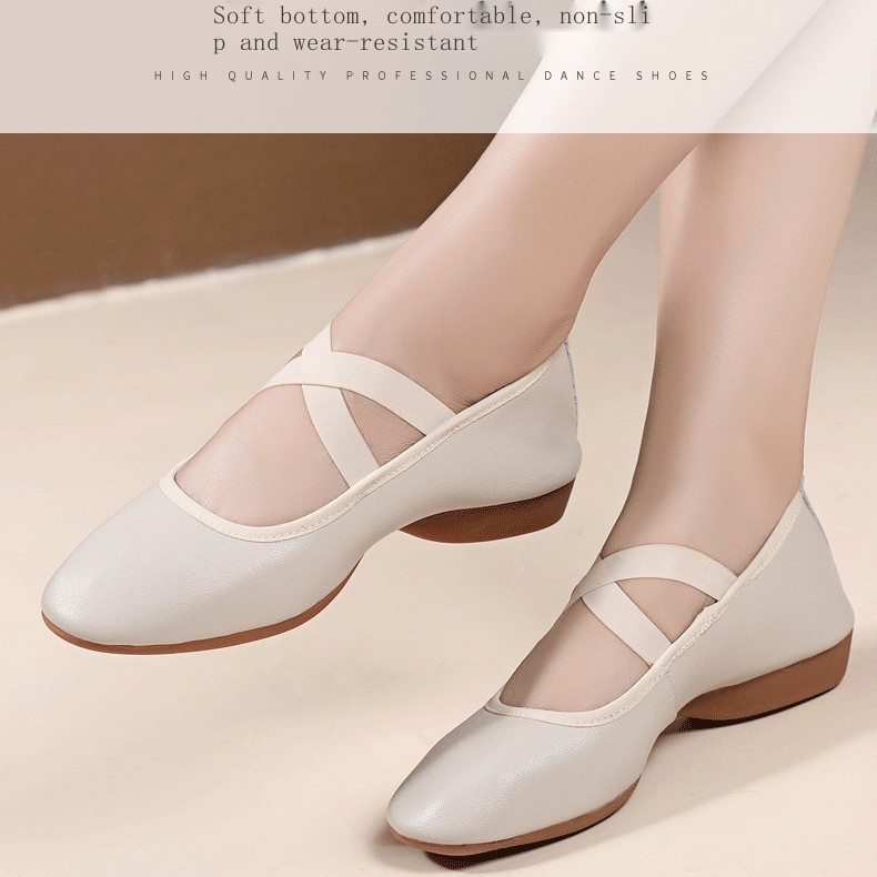 Giày Múa Mũi Vuông Bằng Da Thật Đế Mềm Cho Phụ Nữ Trung Niên