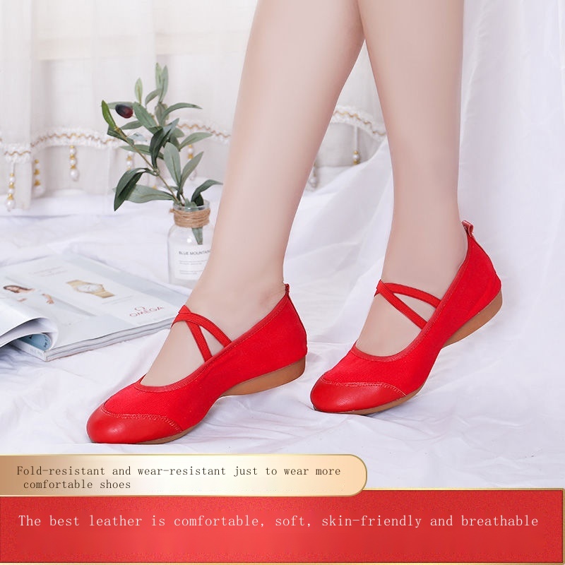 Giày Múa Mũi Vuông Bằng Da Thật Đế Mềm Cho Phụ Nữ Trung Niên