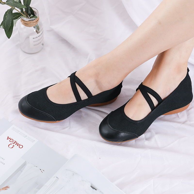 Giày Múa Mũi Vuông Bằng Da Thật Đế Mềm Cho Phụ Nữ Trung Niên