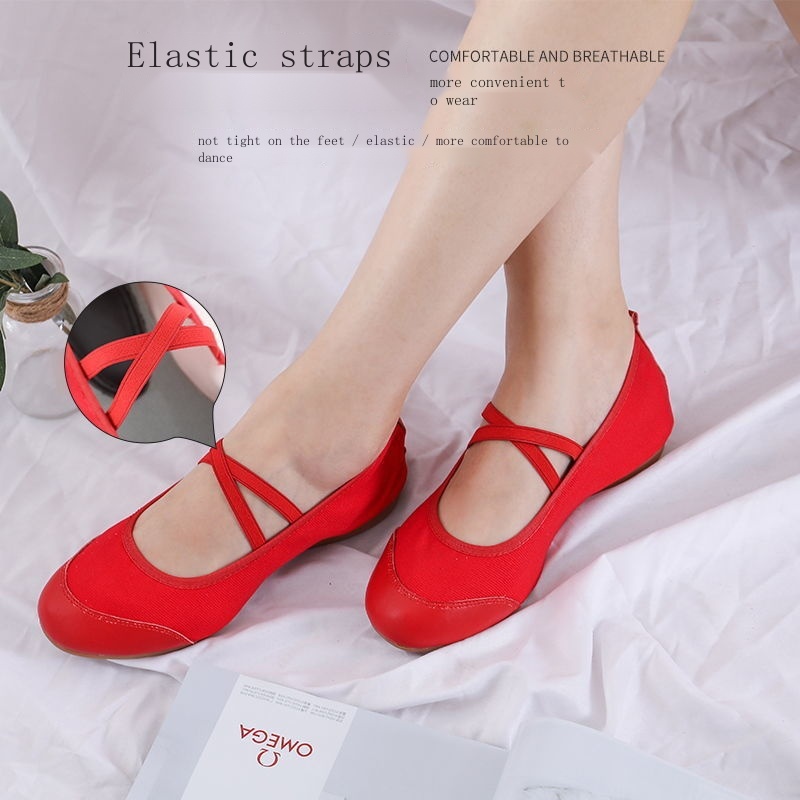Giày Múa Mũi Vuông Bằng Da Thật Đế Mềm Cho Phụ Nữ Trung Niên