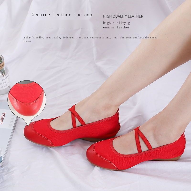 Giày Múa Mũi Vuông Bằng Da Thật Đế Mềm Cho Phụ Nữ Trung Niên
