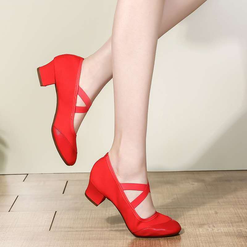Giày Múa Mũi Vuông Bằng Da Thật Đế Mềm Cho Phụ Nữ Trung Niên