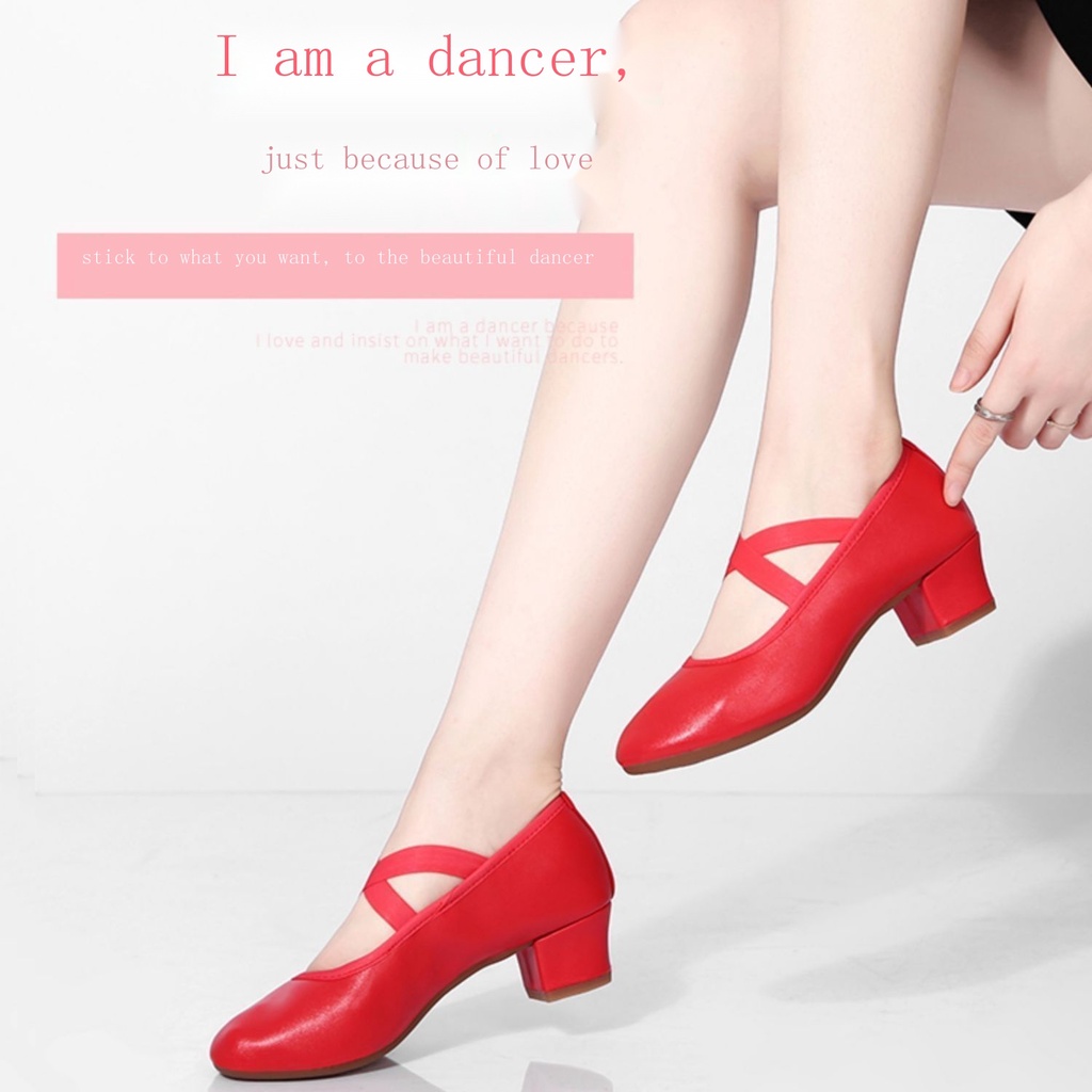Giày Múa Mũi Vuông Bằng Da Thật Đế Mềm Cho Phụ Nữ Trung Niên