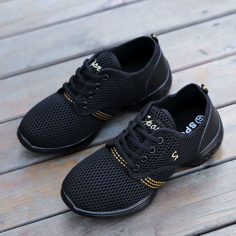 Giày Thể Thao Khiêu Vũ Đế Mềm Mũi Vuông Phối Lưới Thoáng Khí Cho Nữ