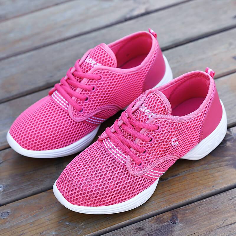 Giày Thể Thao Khiêu Vũ Đế Mềm Mũi Vuông Phối Lưới Thoáng Khí Cho Nữ