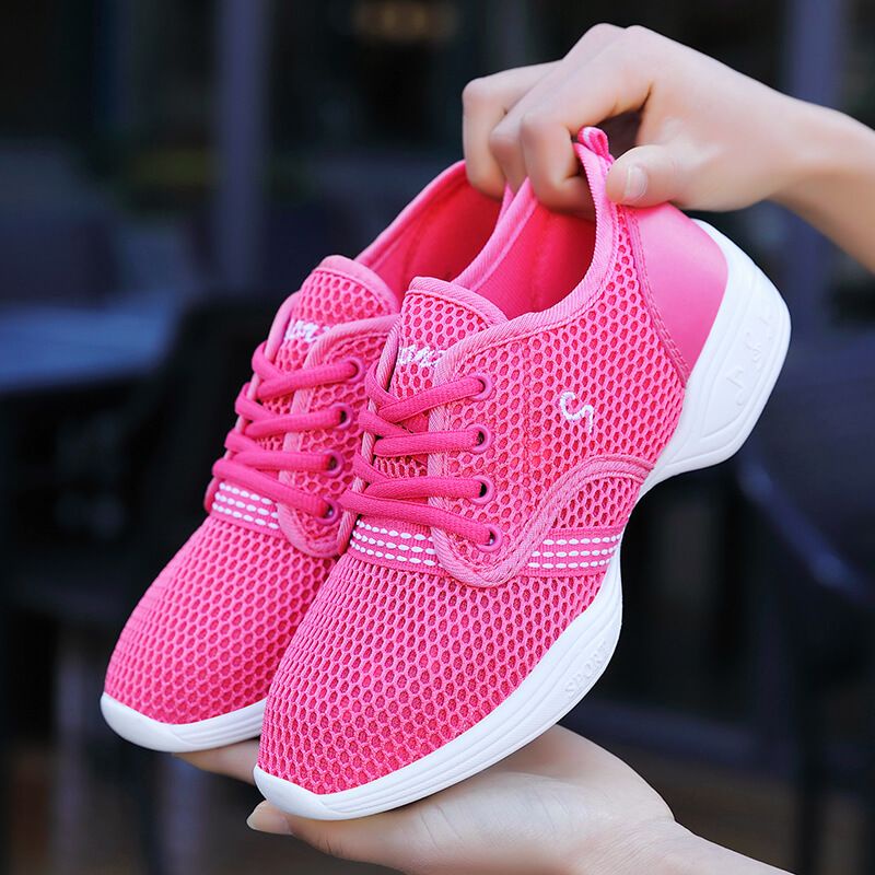 Giày Thể Thao Khiêu Vũ Đế Mềm Mũi Vuông Phối Lưới Thoáng Khí Cho Nữ