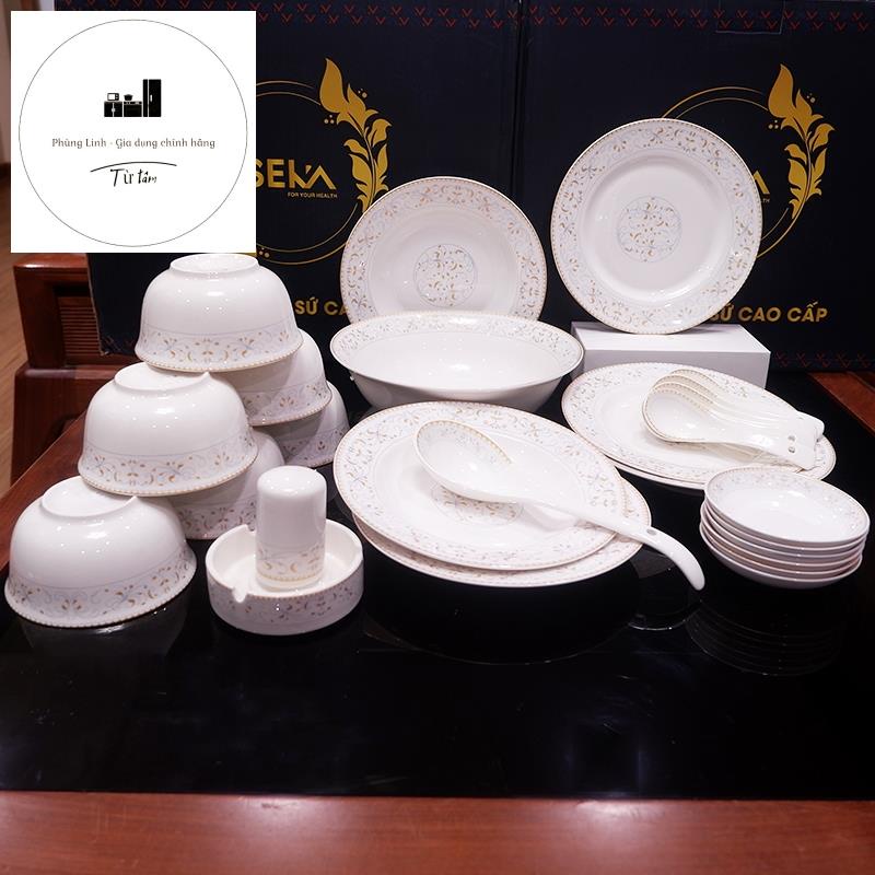 Bộ Bát Đĩa Sứ Họa Tiết CAO CẤP 28 chi tiết BHX-28 Seka siêu đẹp siêu sang và cực dày dặn