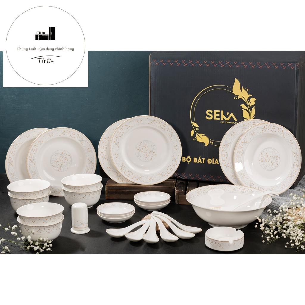 Bộ Bát Đĩa Sứ Họa Tiết CAO CẤP 28 chi tiết BHX-28 Seka siêu đẹp siêu sang và cực dày dặn