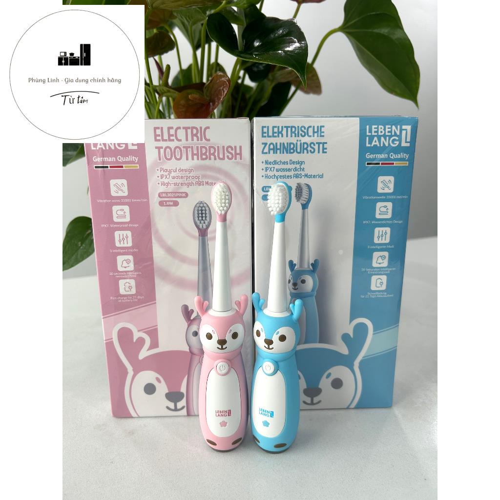 Bàn chải điện cho bé Lebenlang 2 đầu bàn chải thay thế, chính hãng bảo hành 24 tháng. Bàn chải điện có hình cho bé