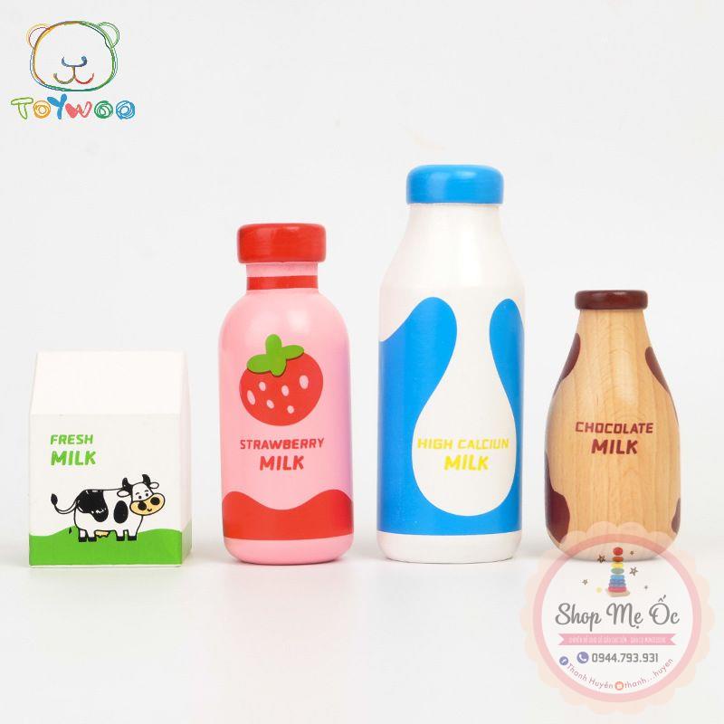 Đồ chơi - Set 4 chai sữa to bằng gỗ cho bé