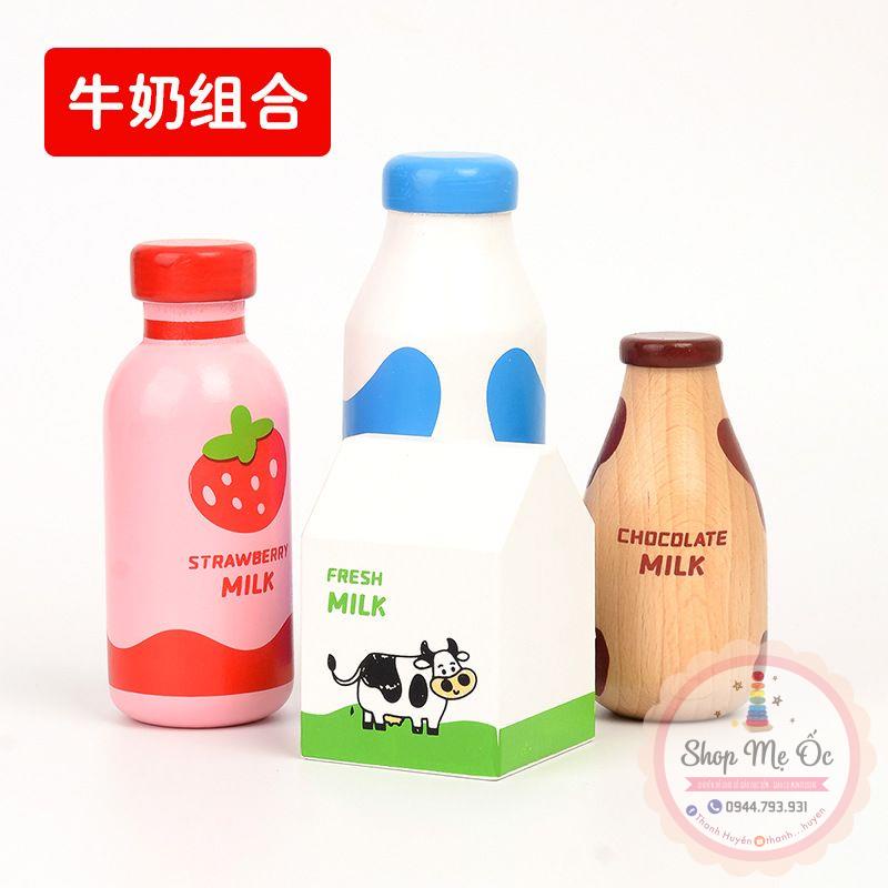 Đồ chơi - Set 4 chai sữa to bằng gỗ cho bé