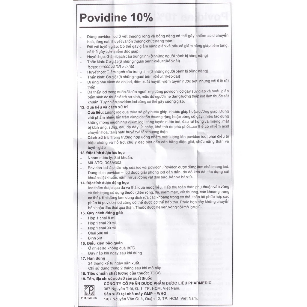Dung dịch Povidine 10% Pharmedic sát trùng, sát khuẩn vết thương