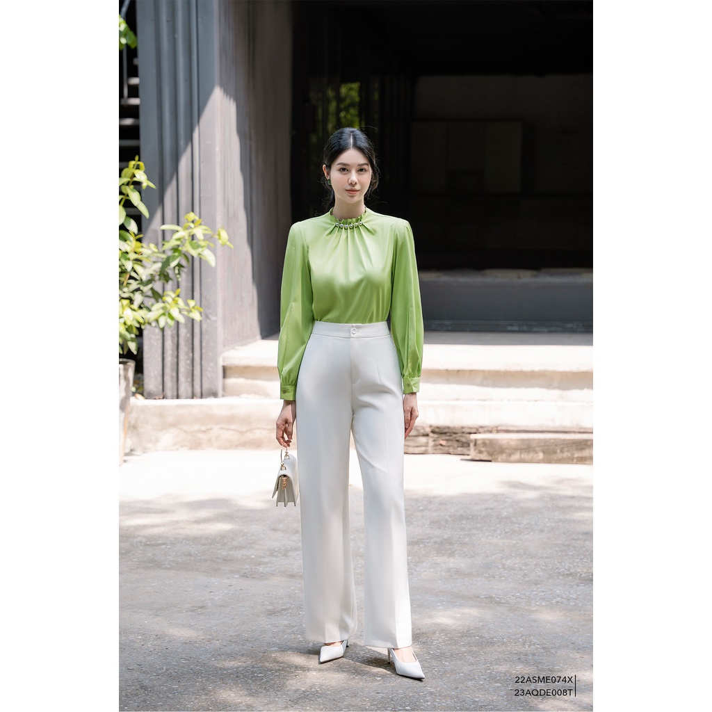 Quần dài trắng nữ ống suông Eva de Eva 23AQDE008T