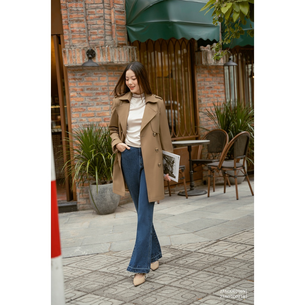 Áo khoác măng tô kaki nữ dáng dài Eva de Eva 23ACOE006N