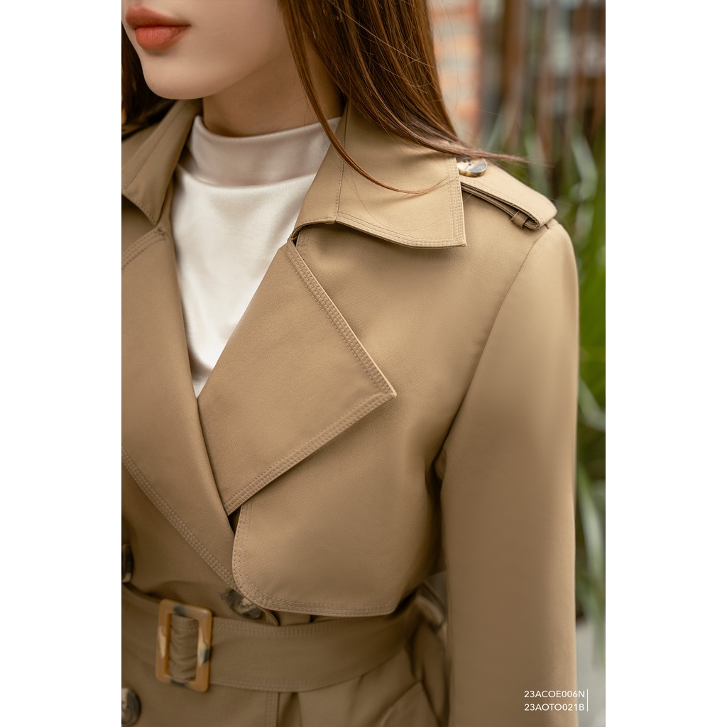 Áo khoác măng tô kaki nữ dáng dài Eva de Eva 23ACOE006N